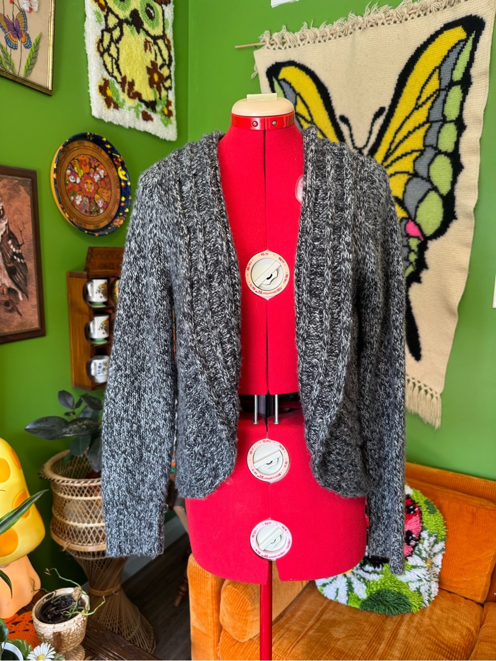 Mudd Open-Front Chunky Gray Knit Cardigan